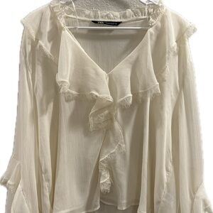 Zara Ivory Ruffled Blouse